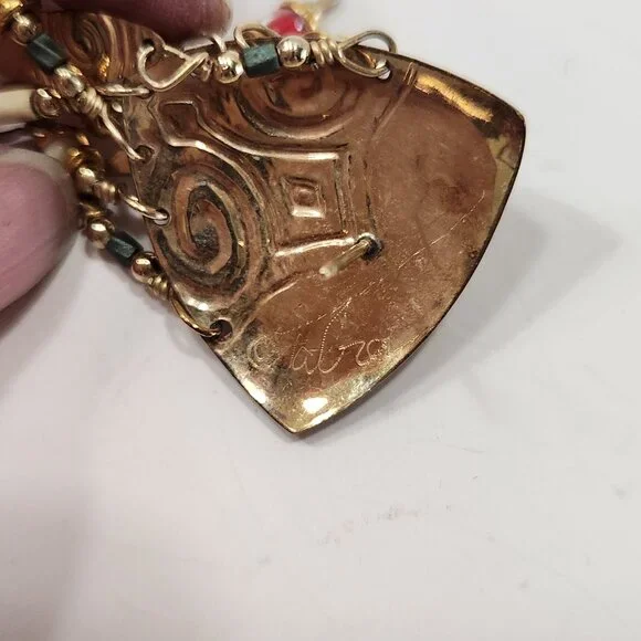 Vintage Rare Tabra "Celestial Moon Face" Dangle Gold Tone Earrings Glass Beads - Picture 7 of 7